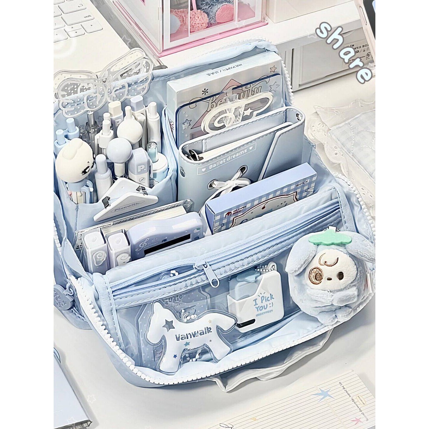 折叠蓝色笔袋痛包高颜值ins风隐藏疼层女大容量文具袋小众不撞款
