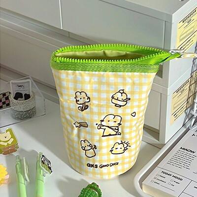 ins新款格子兔桌面笔筒可爱高颜值学生可折叠竖翻大容量笔盒笔袋