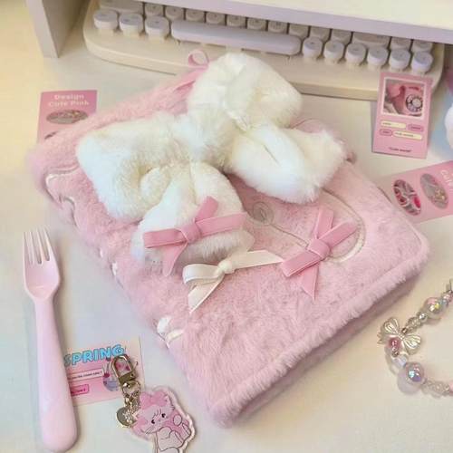 粉色少女心蝴蝶结卡册a5毛绒活页相册三寸拍立得追星小卡收纳册