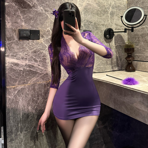 睡衣性感情调秘书御姐ol趣味制服女内衣紫色qqny紧身包臀裙套装