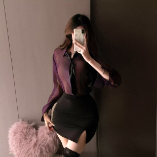 性感紧身秘书包臀裙紫色短裙约会纯欲风战袍高级制服御姐风睡衣