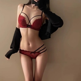 内衣女聚拢小胸美背一体式 性感纯欲红色本命年蕾丝文胸防下垂 套装