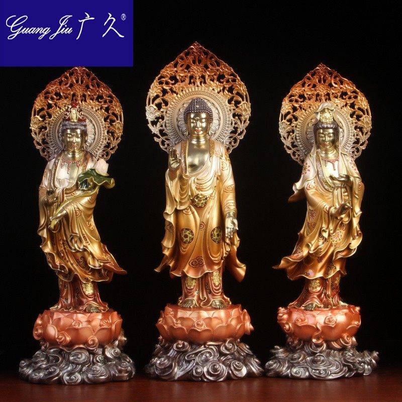 广久 西方三圣佛像摆件 纯铜阿弥陀佛观音大势至菩萨居家供奉