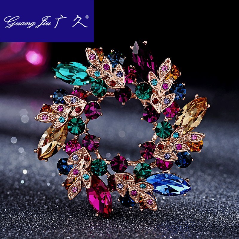 广久A2胸针胸花别针施华水晶韩国叶子简约大气百搭开衫配饰女士