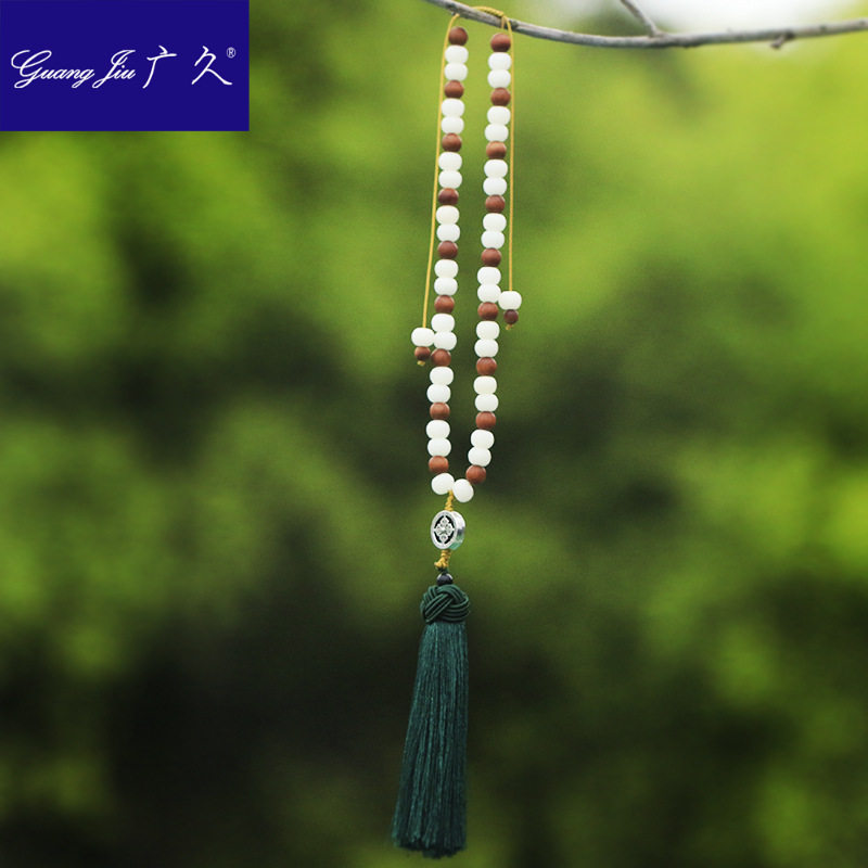 广久天然菩提巴布亚檀香汽车后视镜车挂 高档车内饰品流苏挂件保