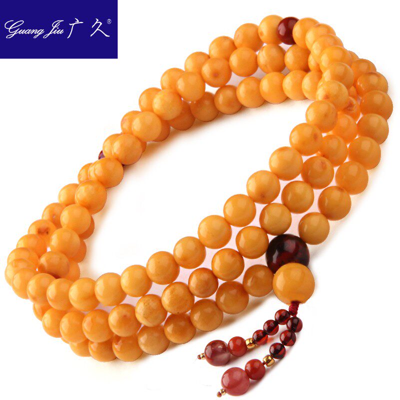 广久新品波罗的海蜜蜡手串108颗佛珠琥珀原石蜜蜡简约手链NN809