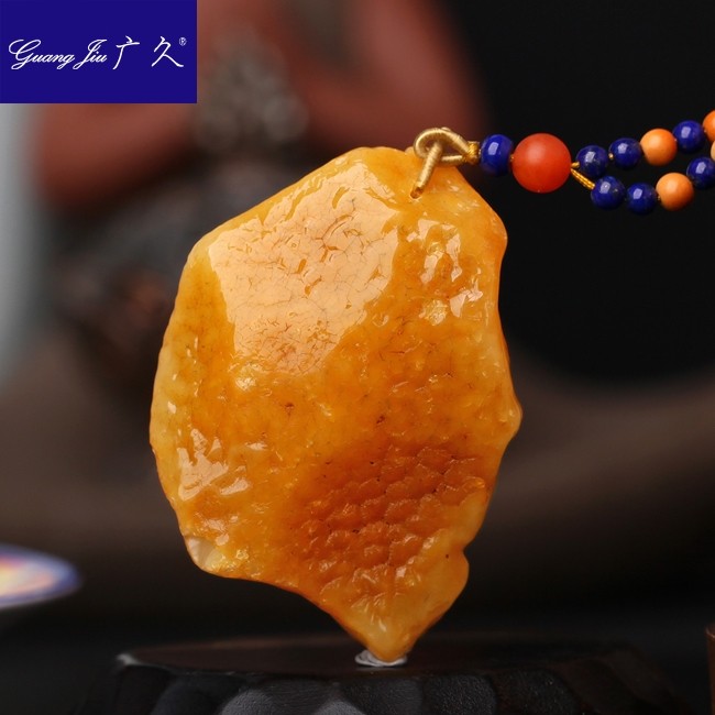 广久 波罗的海天然蜜蜡吊坠 原皮琥珀原石原矿项坠挂件送链20.94g