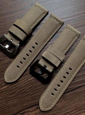 意大利小牛皮真皮手表带适配沛纳海胖大海24mm浅灰色Pam111 441