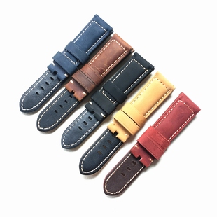 磨砂小牛皮真皮手表带代用沛纳海 24mm酒红色咖啡色蓝 PAM441312