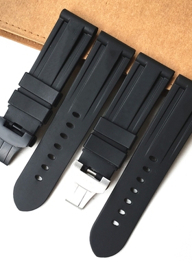 柔软橡胶表带代用沛纳海 PAM111 441 硅胶腕带黑色蝴蝶扣 24 26mm