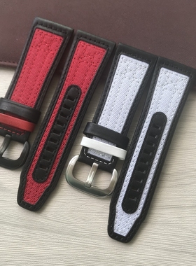 适配七个星期五P3C/04 P3C09 P3C07双拼红色尼龙真皮手表带28mm