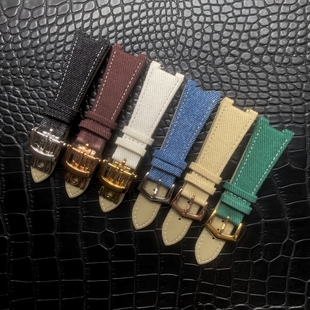 适用PP百达翡丽鹦鹉螺牛仔帆布底部真皮专用手表带25*12mm腕带