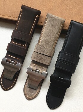 手工牛皮真皮表带代用沛纳海 PAM111 PAM441蝴蝶扣款棕黑灰色24mm