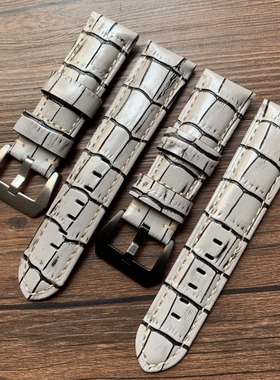 鳄鱼纹灰色小牛皮真皮手表带适配沛纳海胖大海腕带表链24mm 26mm