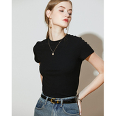 显瘦弹力螺纹T恤女修身 款 上衣新 Carolingian经典 好穿爱到骨子里