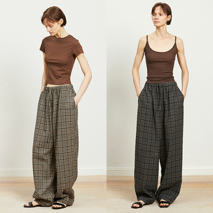 羊毛复古色织格纹宽松阔腿裤 秋冬 VISCOSE Carolingian松弛时髦