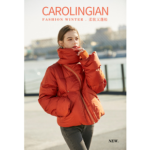 Carolingian欧洲小众设计 重工90%高绒白鸭绒加厚羽绒服女短款