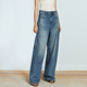 Carolingian重磅高支长绒棉_高端丹宁蓝牛长腿显瘦阔腿牛仔裤