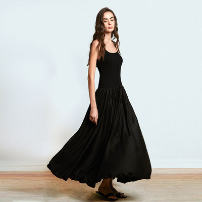 Carolingian重磅低奢！德国STOLL针织背心拼接天丝连衣裙吊带裙