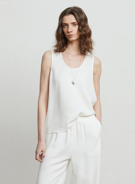 Carolingian/ R0W简约！日本进口醋酸U领无袖背心 松弛气质上衣