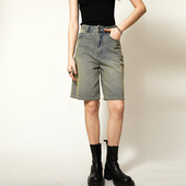 Carolingian复古重工 女 长绒棉牛仔水洗做旧牛仔短裤