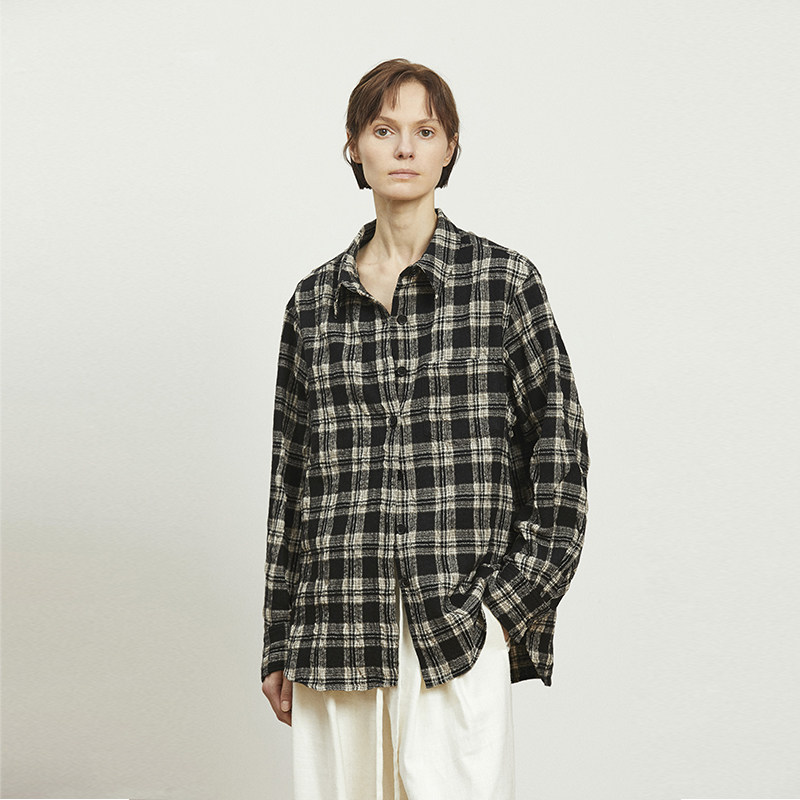 Carolingian高阶松弛！色织羊毛格纹微褶皱肌理衬衫 时尚复古上衣,女装/女士精品,衬衫,淘宝优惠券,粉丝福利购,淘宝优惠卷