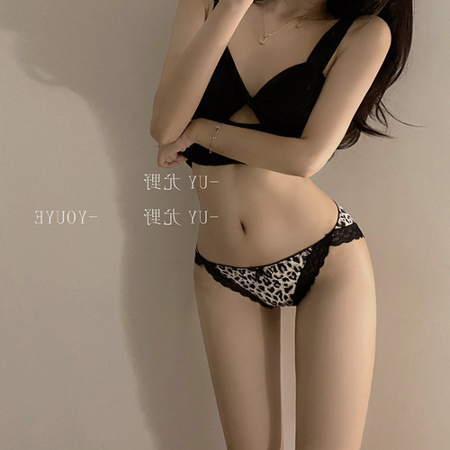 日系豹纹冰丝无痕内裤女蕾丝性感
