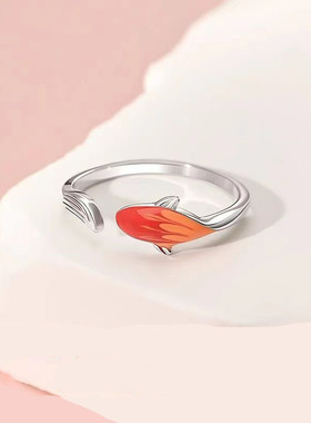 幸运锦鲤仿银戒指女式小众设计指环食指手饰高级生日礼物送给女友