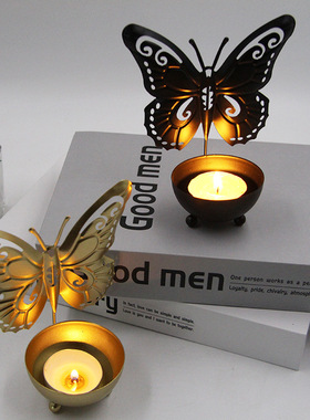 创意铁艺烛台金属蝴蝶蜡烛台家居装饰工艺品摆件candlestick