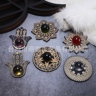 新款水晶球展示架黑色木水晶球架 迷你水晶球展示架 木质球体底座