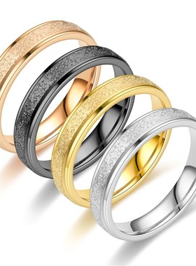 日韩简约 新款不锈钢磨砂玫瑰金戒指女 欧美时尚钛钢情侣戒指