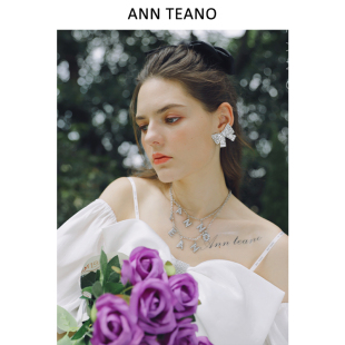 teano Ann 明星同款 银色闪闪蝴蝶结耳环耳饰