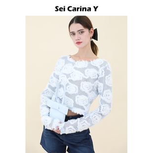 Carina 上衣小众设计感女修身 Sei Y花朵镂空短款 甜美2025春季 新款
