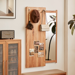 夕作玄关实木穿衣体镜简约创意壁挂隐藏镜子家用收纳衣帽架一体镜