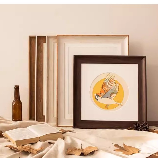 仿木质相框美式复古画框架装裱挂墙水彩素描a3a4纸油画拼图框定制