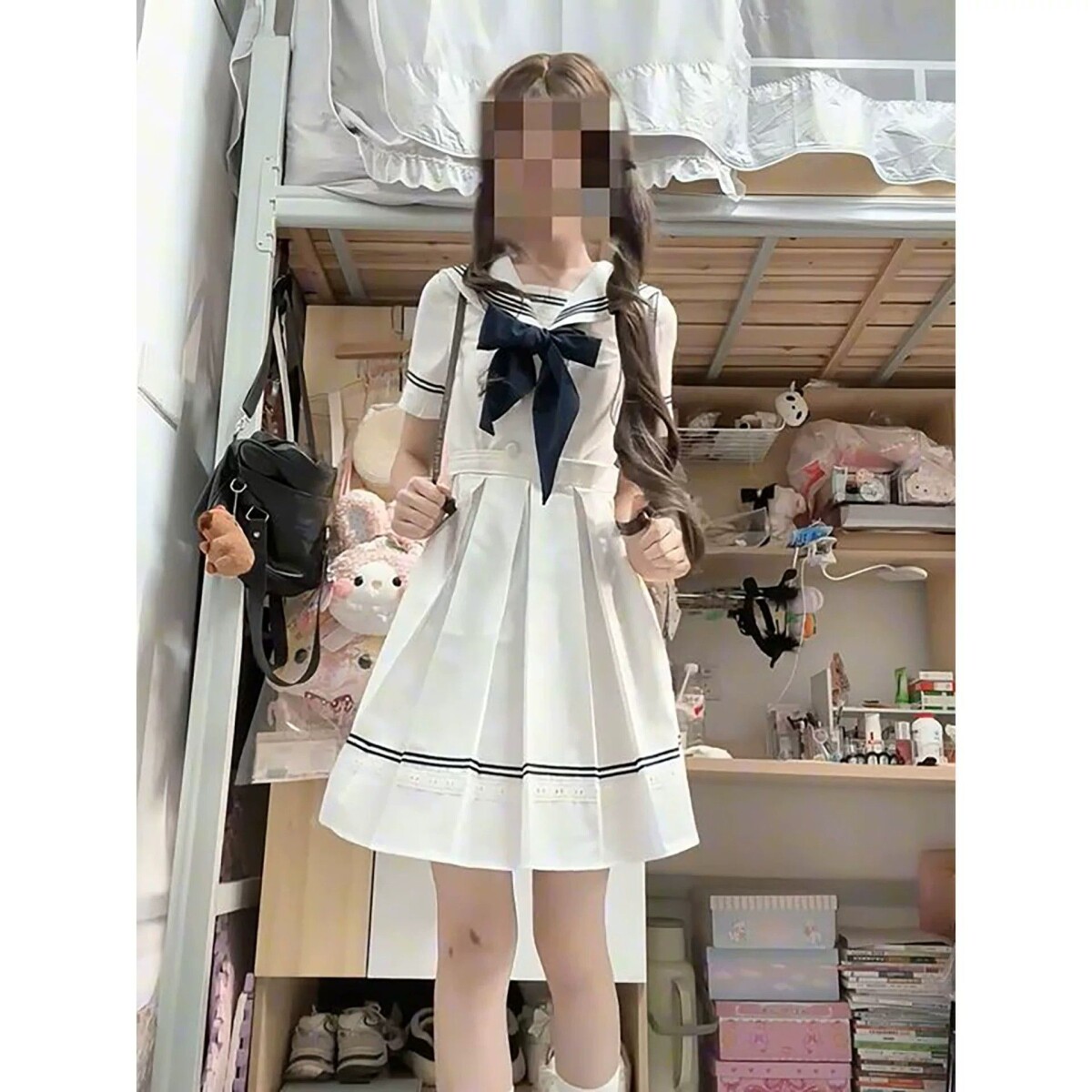 新款温柔少女感白色海军
