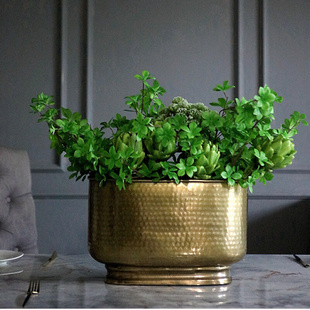 奢华花盆新中式 新款 金色花器法式 饰品 欧美式 别墅客厅茶几餐桌软装