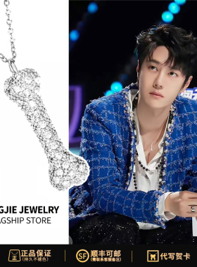 王一博同款设计钛钢满钻骨头项链