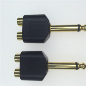 镀金头单声道6.3mm转接头6.35转2RCA双莲花转换AV母一分二音频头