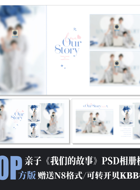 Q113全家福亲子蓝色相册模板PSD摄影楼N8设计简洁后期排版素材方