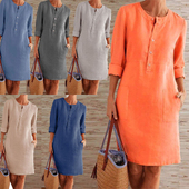 宽松棉质圆领透气长袖 maxi 连衣裙 女装 秋季 plus dress速卖通大码