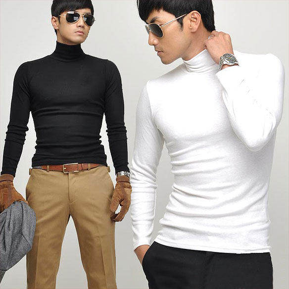 男士堆领纯色打底衫高领T恤Mens Turtleneck T-Shirt Cotton Tees