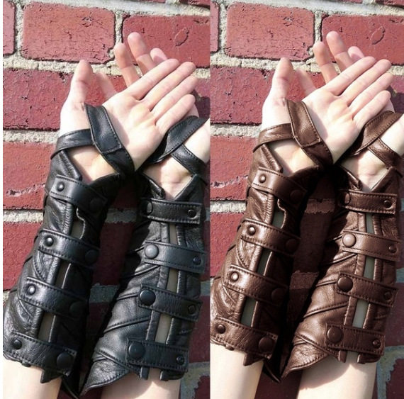中世纪皮革鳞片护腕蒸汽朋克哥特式长手套special long gloves。