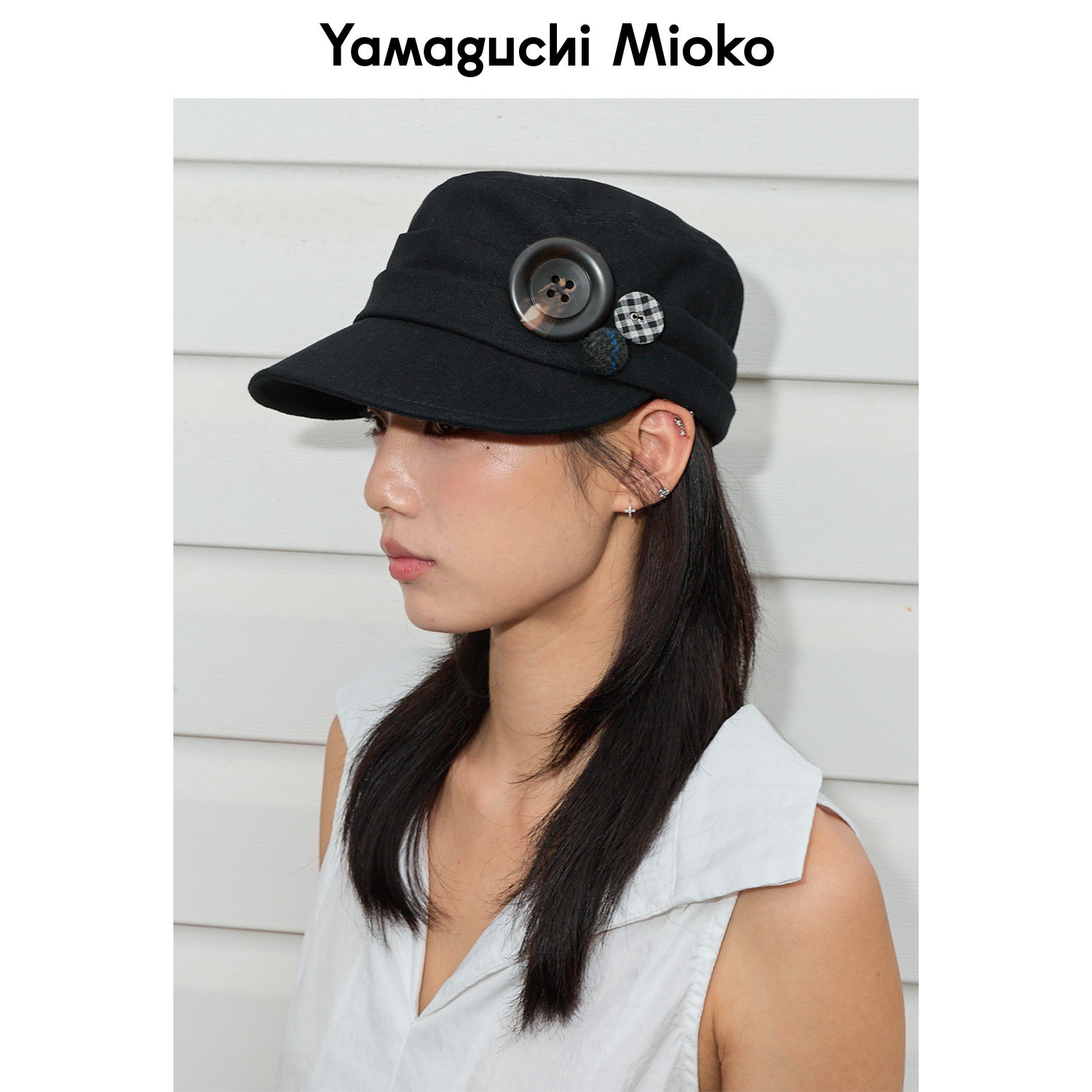 山口美袋 超显脸小! 日系手工纽扣画家报童帽春夏棉麻帽子堆堆帽