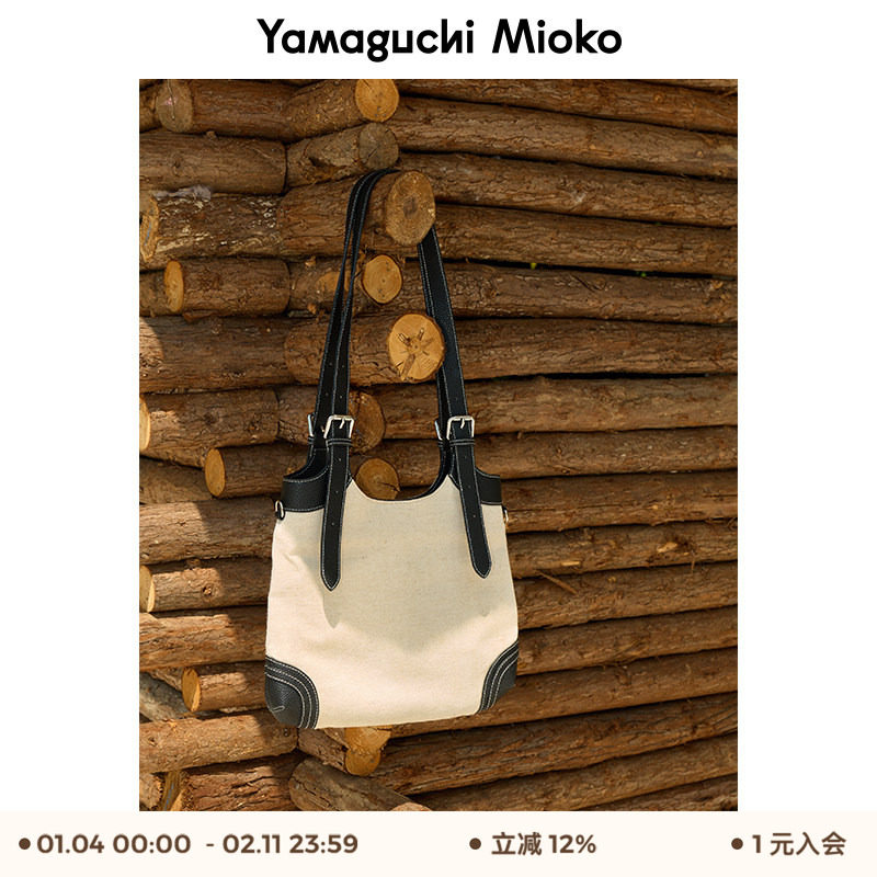 山口美袋Time Traveler真皮亚麻皮带扣单肩斜挎“扁扁”托特包,箱包皮具/热销女包/男包,托特包,淘宝优惠券,粉丝福利购,淘宝优惠卷