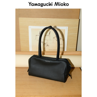 山口美袋 荔枝纹真皮复古通勤大容量波士顿单肩手提包包 头层牛皮