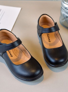 女童皮鞋春秋款单鞋儿童公主鞋软底女宝童鞋黑色豆豆鞋小女孩鞋子