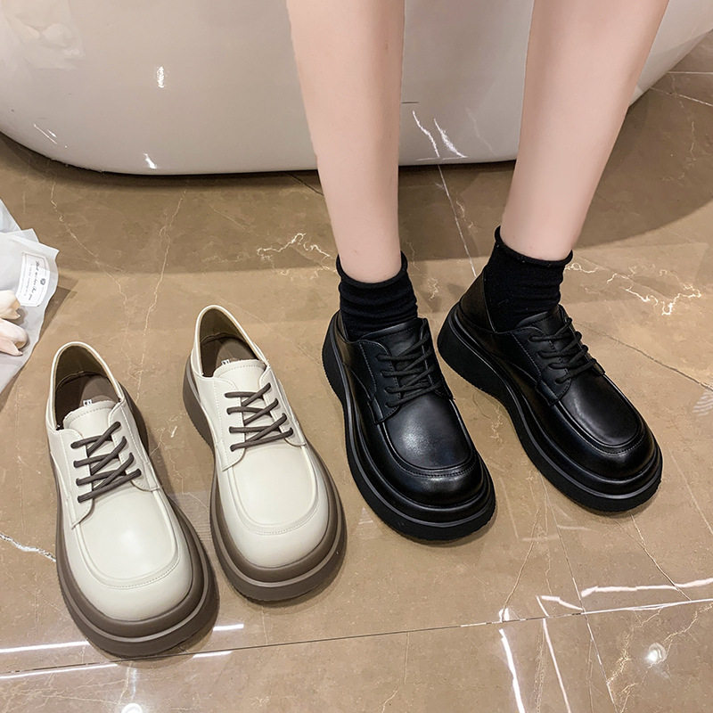韩国潮鞋白色小皮鞋女2025春夏英伦学院风系带厚底单鞋圆头日系jk
