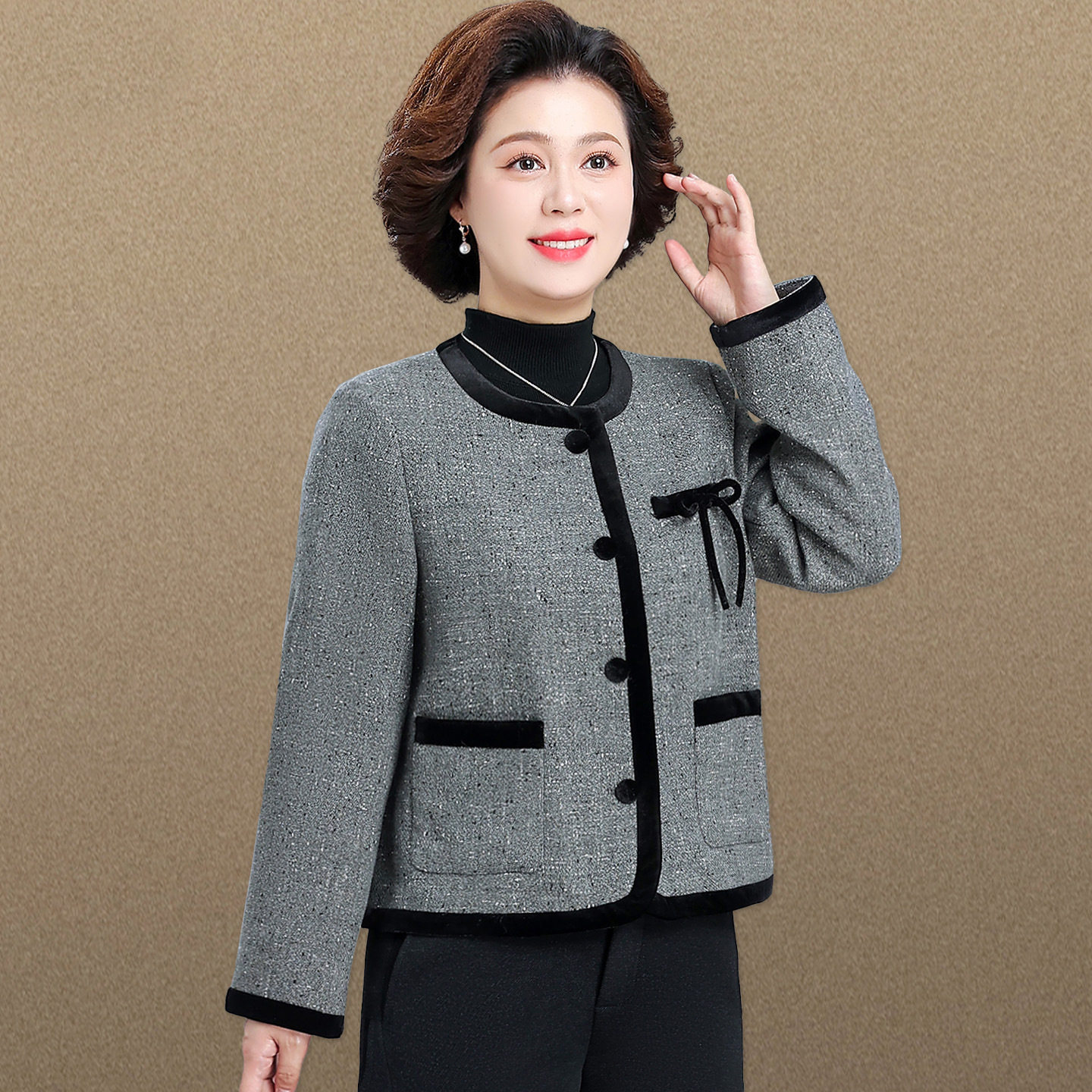 恒源祥贵夫人妈妈秋装外套短款气质毛呢大衣中老年女春秋百搭小西,女装/女士精品,中老年女装,淘宝优惠券,粉丝福利购,淘宝优惠卷