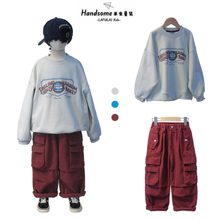 啦芙莱童装 字母圆领套头卫衣25秋季 新品 女童宽松上衣7822 儿童美式